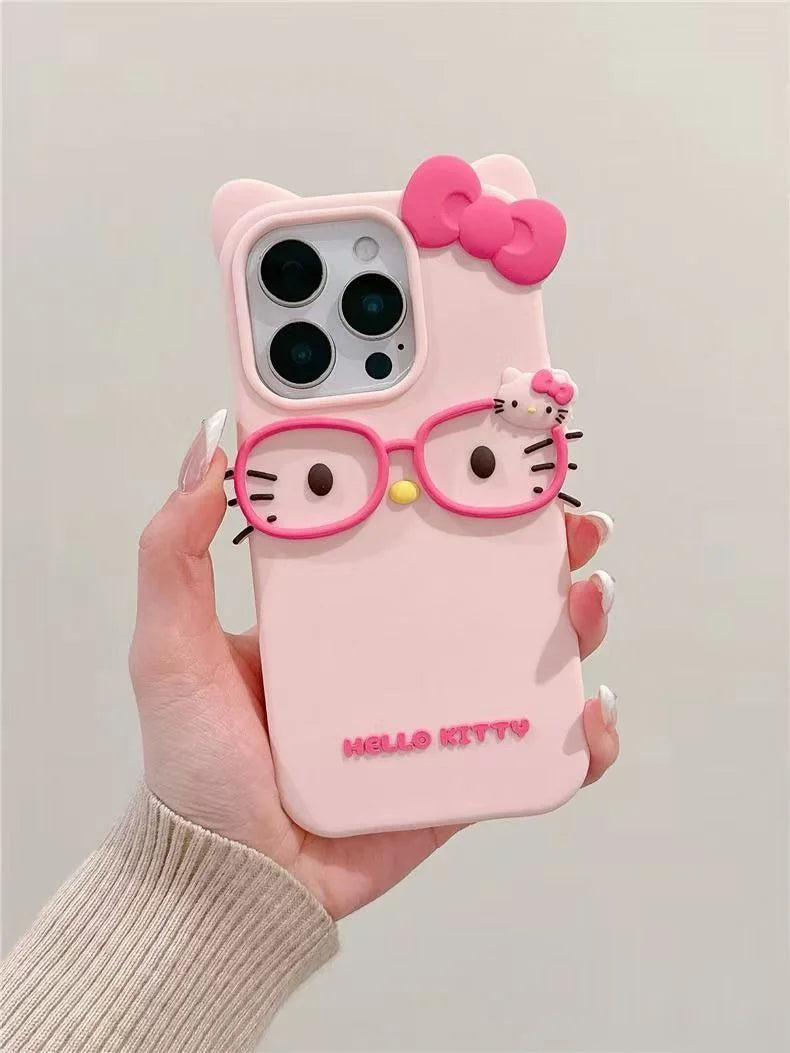 3D Glasses Cat Silicone iPhone Case — Cute Shockproof Phone Cover (Fits iPhone 4/4S/5/5S/SE/7/8/11–17 Pro Max)