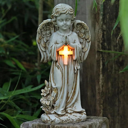 Solar Angel Statue for Garden – Resin Praying Angel Figurine, Cemetery Memorial & Patio Lawn Decoration