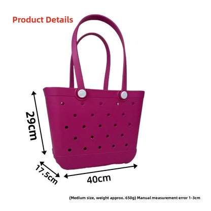 EVA Medium Oval Beach Bag – Waterproof Large Capacity Hollow Design Handbag, Fashion Sports Style Portable Open Mouth Tote
