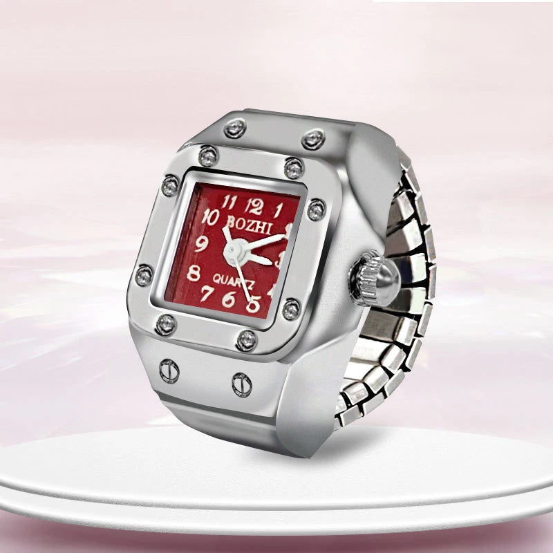 Kiss Jewelry Digital Quartz Finger Watch Ring – Mini Elastic Punk Style Clock Ring for Women, Men & Couple Teens Accessory