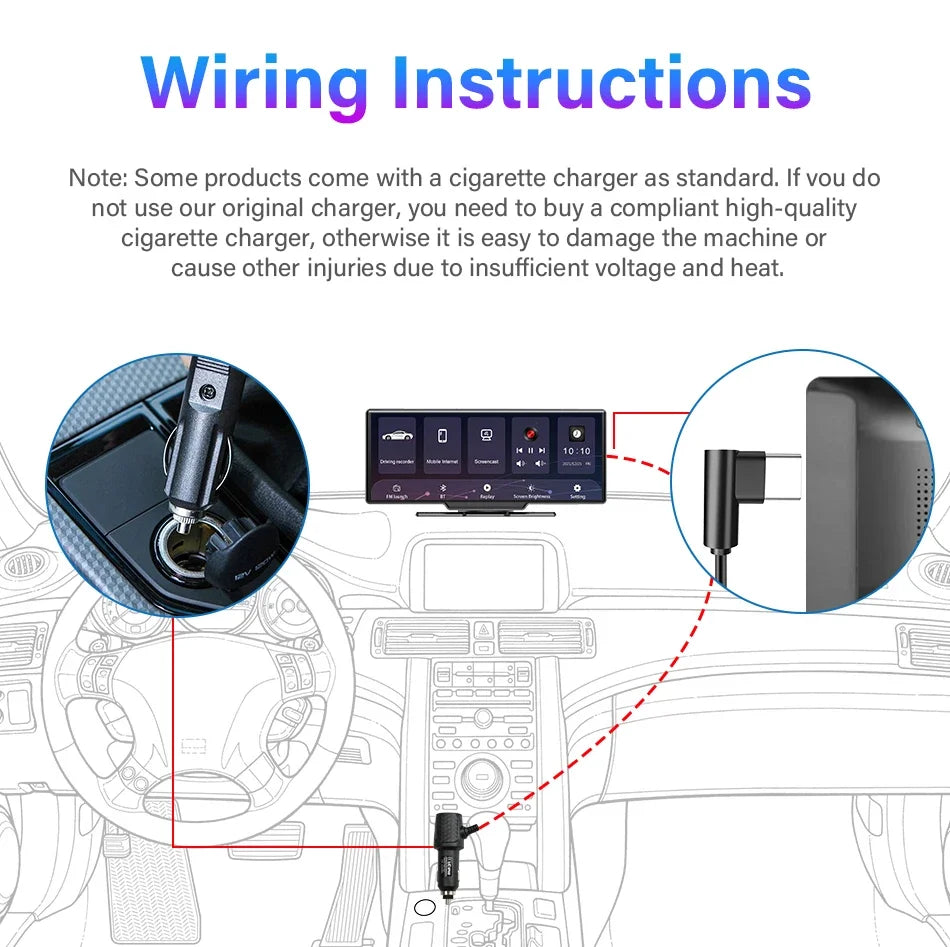 10.26'' 4K Dash Cam Car Mirror Video Player - Wireless CarPlay, Android Auto, GPS, and Rearview Camera Monitor