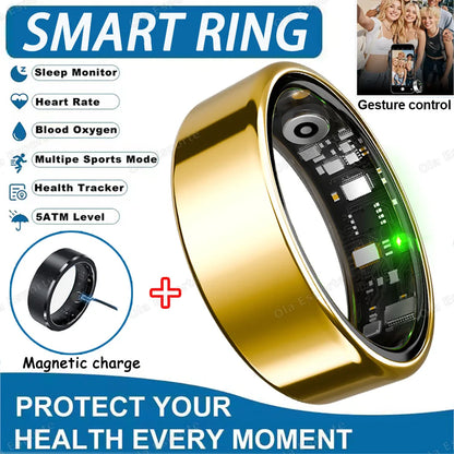 2026 Smart Ring Health Tracker – Heart Rate, Blood Pressure, Sleep & Motion Monitoring IP68 Waterproof Fitness Ring for Men & Women, Holiday Gift Wearable