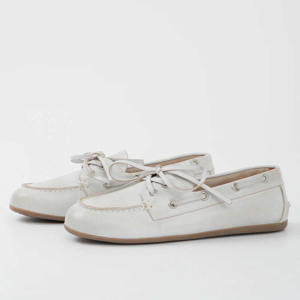 Smile Circle Women’s Genuine Leather Boat Shoes – Lace-Up Moccasins, Flat Casual Loafers