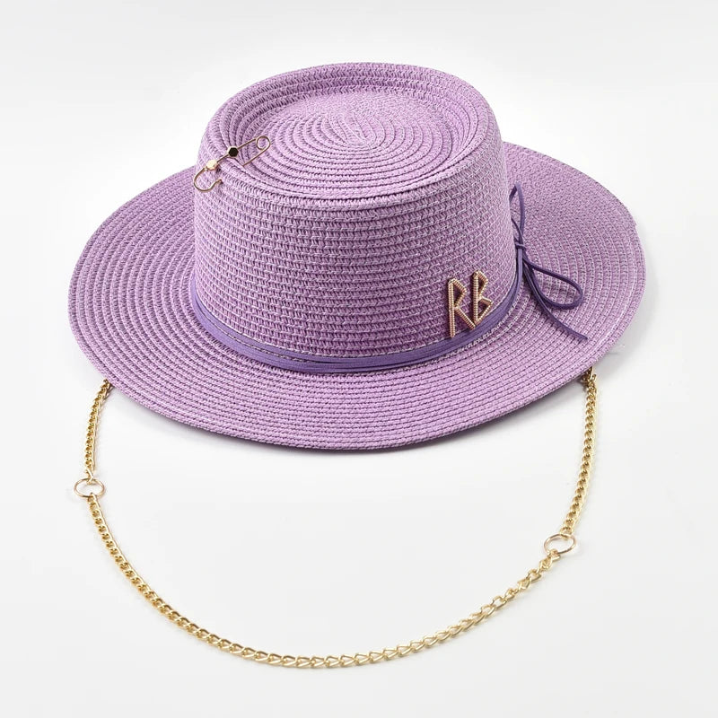 Women's Straw Sun Hat - Elegant Ribbon Decor Beach Travel & Party Dress Hat