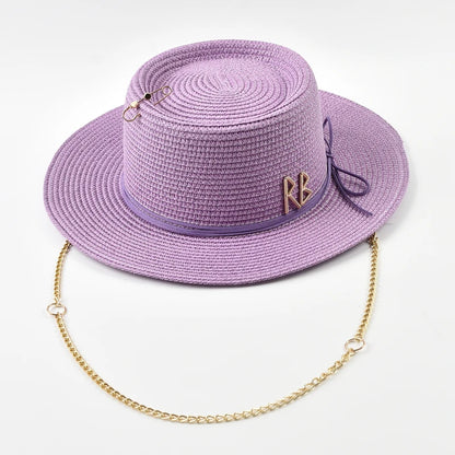 Women's Straw Sun Hat - Elegant Ribbon Decor Beach Travel & Party Dress Hat