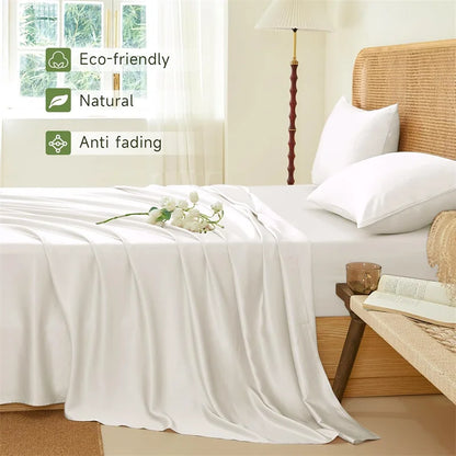 100% Mulberry Silk Bed Sheet Set - Luxury Silk Bedding with Fitted Sheet, Flat Sheet & Pillowcases