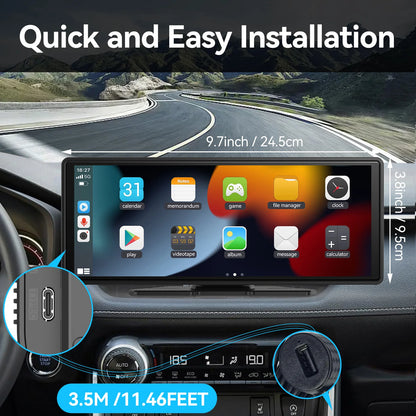 Portable Wireless CarPlay Screen - Universal Android Auto Touchscreen Car Stereo System