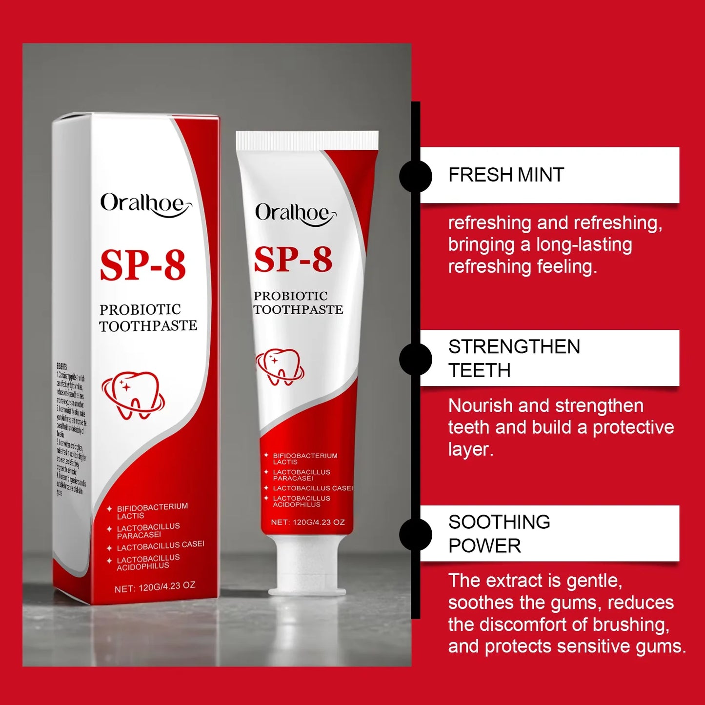 SP-8 Probiotic Whitening Toothpaste – Mint Fresh Breath, Deep Clean, Plaque & Stain Removal for Oral Hygiene