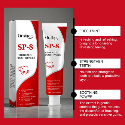 SP-8 Probiotic Whitening Toothpaste – Mint Fresh Breath, Deep Clean, Plaque & Stain Removal for Oral Hygiene
