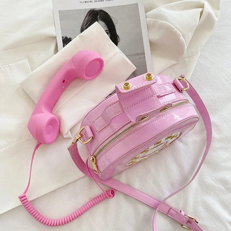 Women’s Creative Telephone-Shaped Crossbody Bag – Retro PU Leather Small Shoulder Handbag