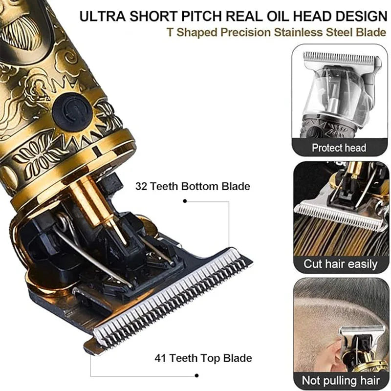 Vintage T9 Professional Electric Hair Clipper & Beard Trimmer – USB Rechargeable Portable Grooming Shaver for Men’s Hair Care & Styling Tool