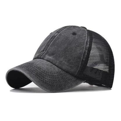 Vintage Washed Cotton Cap - Denim Mesh Baseball Hat with UV Protection for Women