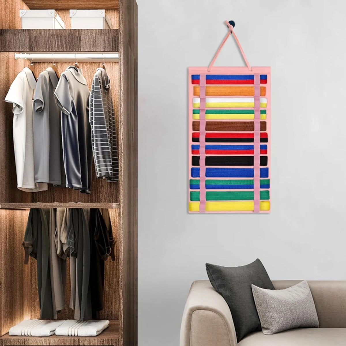 Portable Karate Belt Display Stand – Lightweight Taekwondo Belt Rack with Hanging Medal Holder