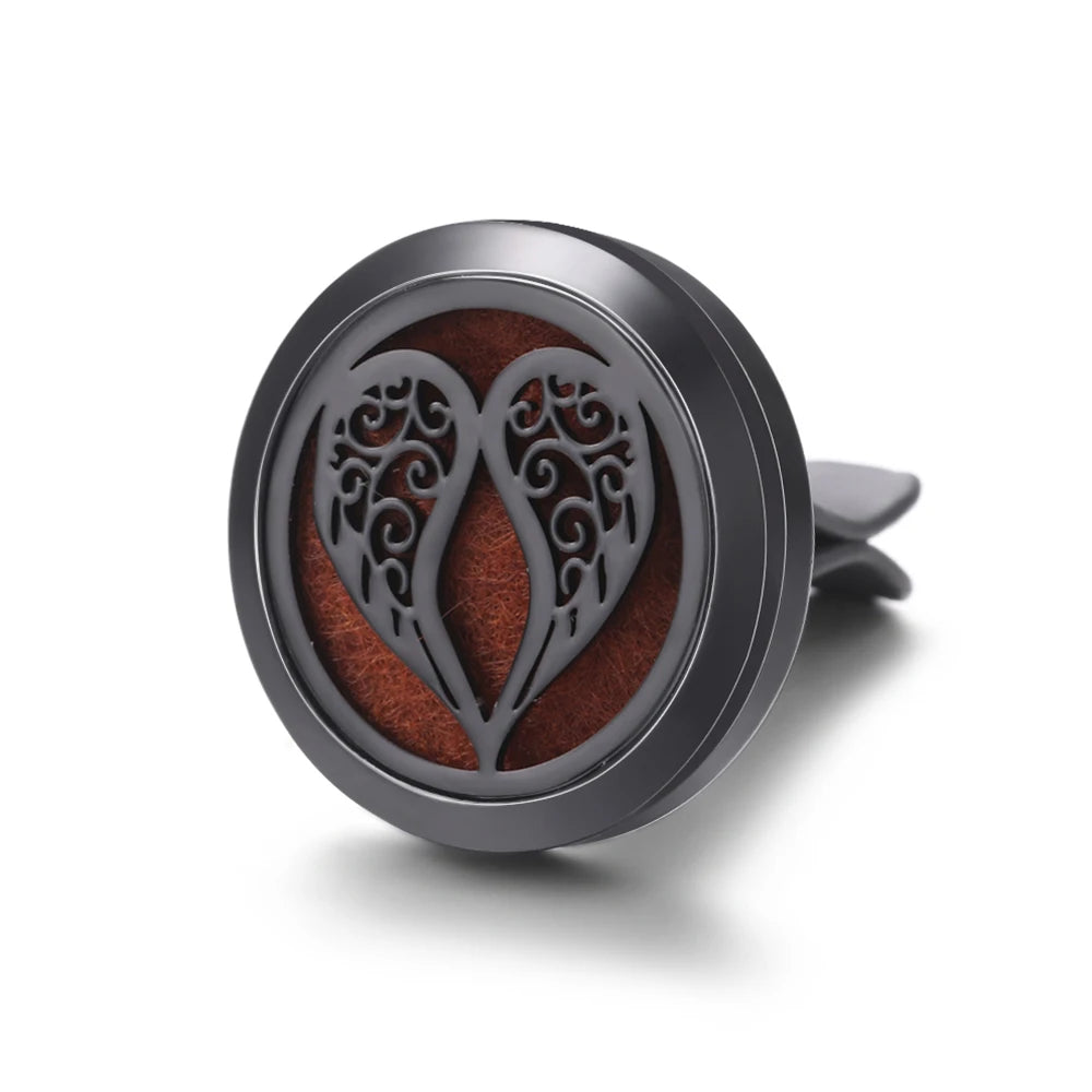 All-Black Tree of Life Car Air Freshener – Stainless Steel Aromatherapy Essential Oil Diffuser Locket Pendant