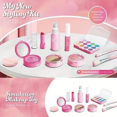Pretend Makeup Playset, 10 Piece Non-Toxic Toy Cosmetics Set with Eyeshadow Palette, Lipstick, and Applicators (Not Real Makeup)