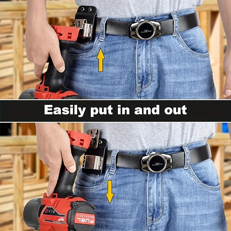 Clip-On Tool Belt with Drill Holder – Portable Hook Holster for Cordless Drill, Nailer, Tape Measure & Hand Tools