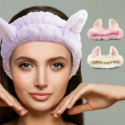 Cat Coral Plush Headband - Soft Cute Hair Bow Band for Face Washing, Makeup and Girls