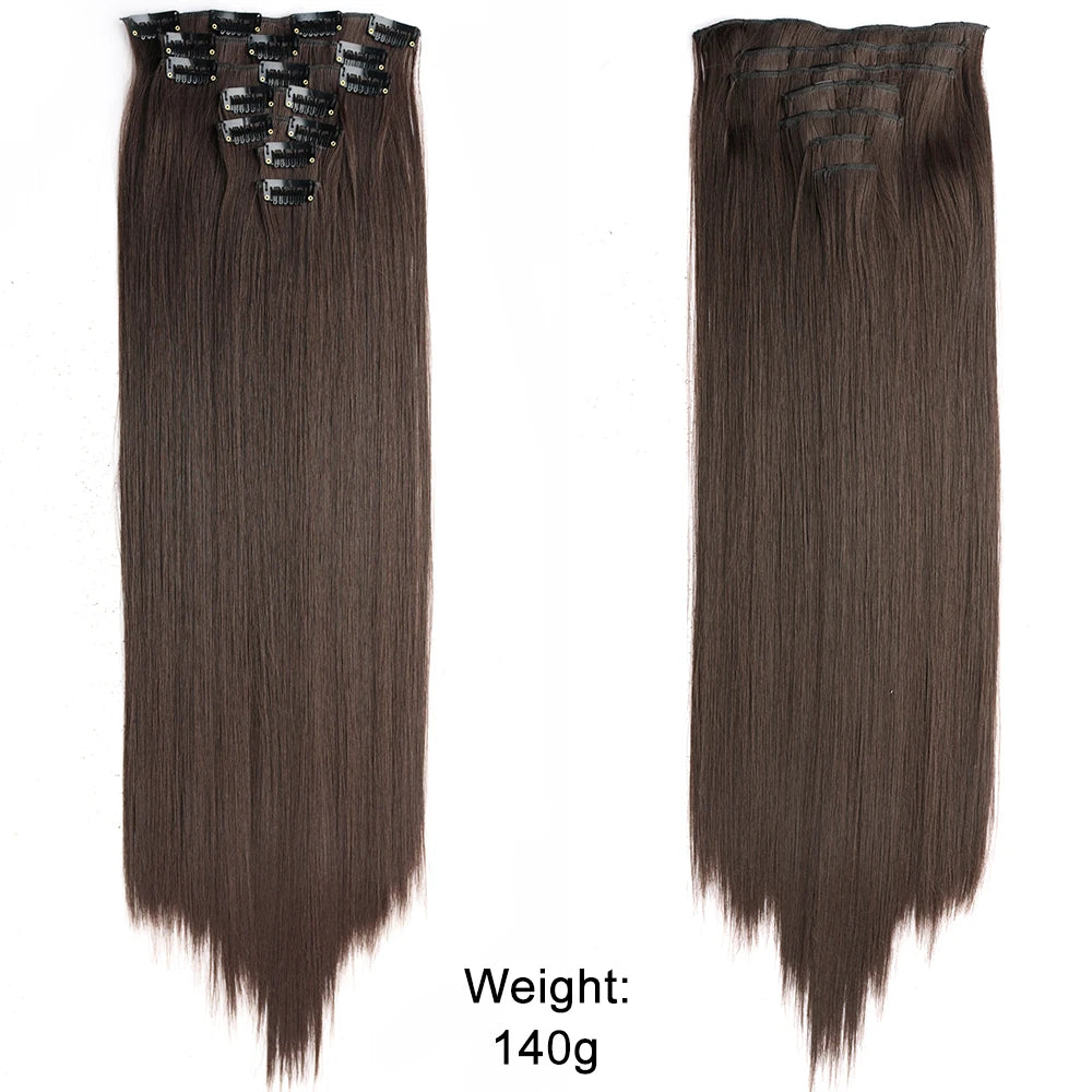 Women’s 7Pcs Hair Extensions with 16 Clips – Natural Black Straight Ombre Hairpiece