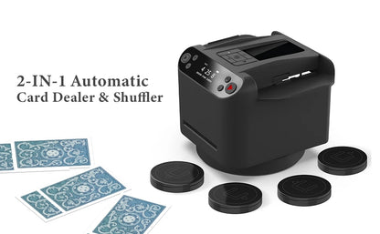360° Rotating Automatic Card Shuffler & Dealer Machine - 2 in 1 Playing Cards Tool for Home & Party