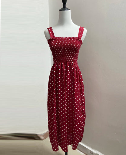 Women’s Summer Polka Dot Dress – Elegant Sleeveless Chiffon Long Dress with Square Neck, Casual & Discount Vestidos