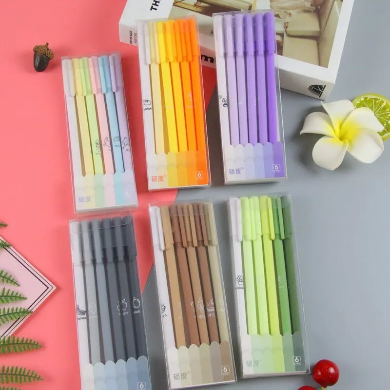 6-Piece Lytwtw Morandi Color Gel Pen Set – Cute Creative Kawaii Pens for Office & School Supplies