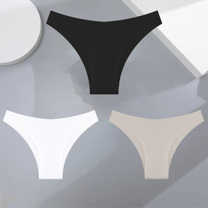3Pcs Ultra-Thin Seamless Silk Women’s Panties – Sexy Low-Waist Stretch Bikini Briefs, XS-XXL