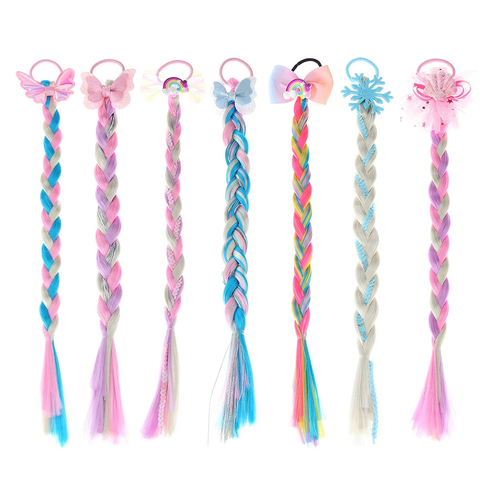 Girls Rainbow Hair Bow & Tie Set – Princess Snowflake Elastic Hair Accessories for Toddlers, No-Damage Braids