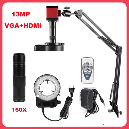 1080P 48MP 4K Digital Microscope – HDMI/USB/VGA Camera with 150X C-Mount & Articulated Arm for Repair