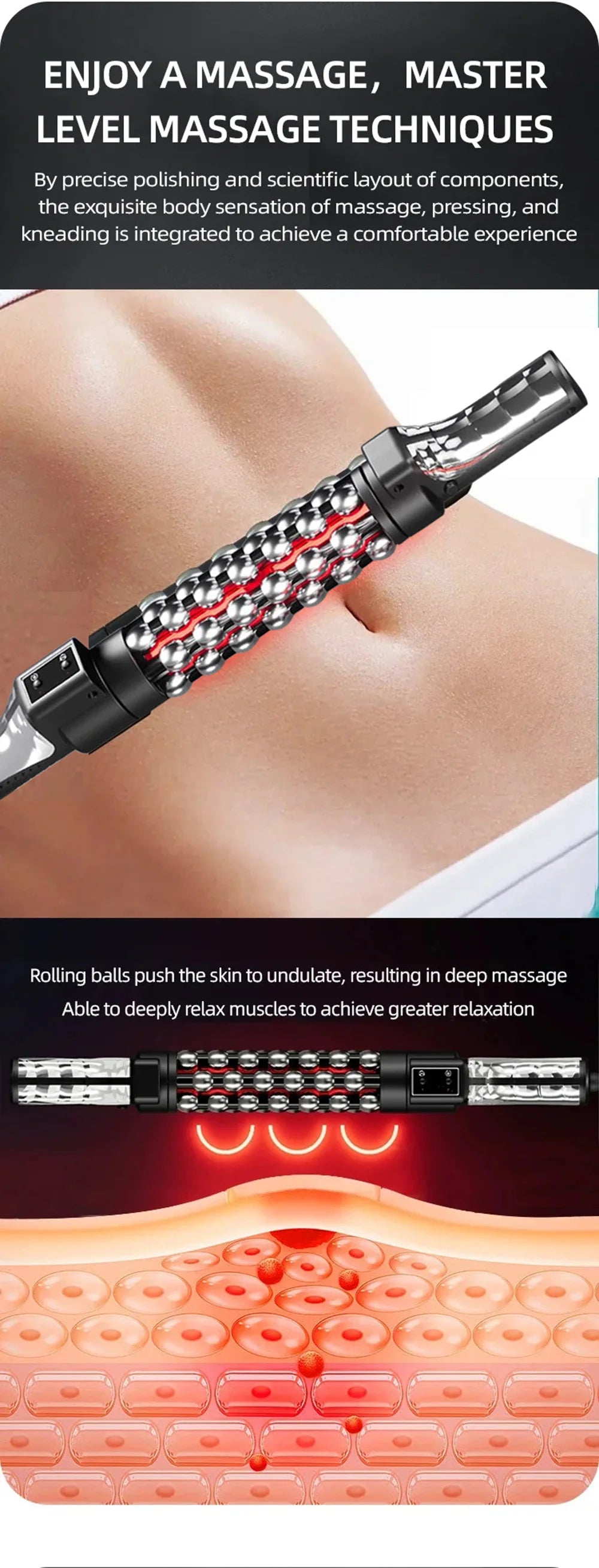 Red Light Heated Massage Device – 360 Rotating Muscle Relaxation Roller for Full Body & Anti-Cellulite Treatment