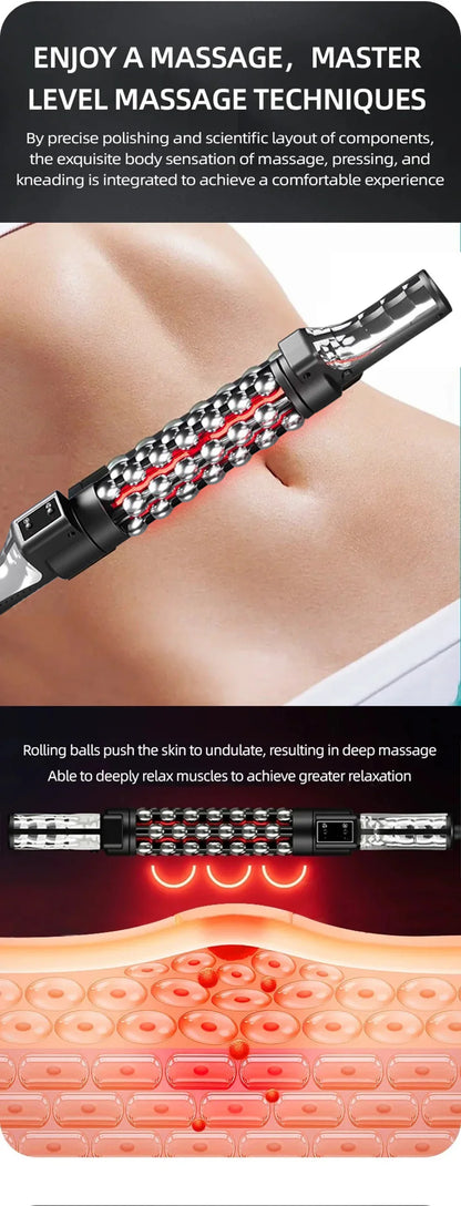 Red Light Heated Massage Device – 360 Rotating Muscle Relaxation Roller for Full Body & Anti-Cellulite Treatment