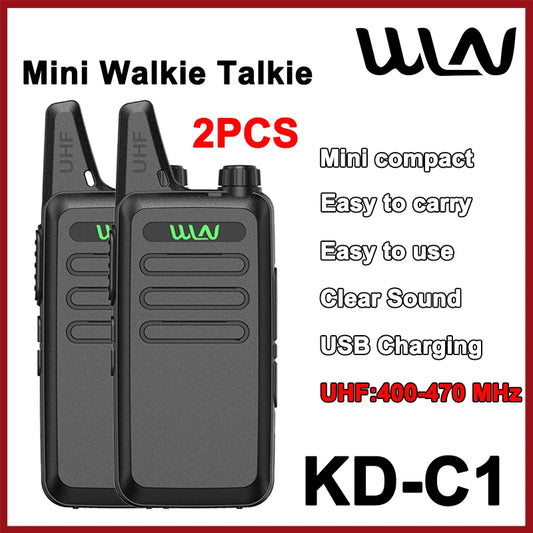 WLN KD-C1 Mini Walkie Talkie Set – 2PCS UHF 400–470MHz Two Way Radio with USB Charger, 16CH Long Range Portable Transceiver for Kids & Outdoor Use