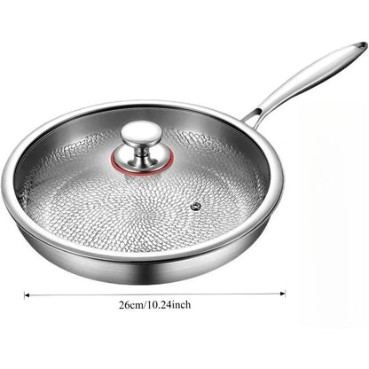 Titanium Steel Frying Pan with Lid - Non-Stick Uncoated Fish Scale Hammer Pattern Titanium Alloy Kitchen Cookware
