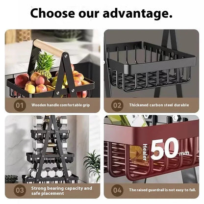 3-Tier Countertop Fruit Basket - Portable Iron Kitchen Organizer for Fruits, Bread & Snacks Storage