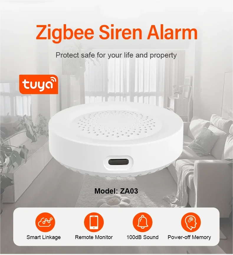 Tuya Zigbee Siren Alarm – 100db Smart Home Security Speaker, Works with Alexa & Yandex Alice, Requires Tuya Zigbee Hub