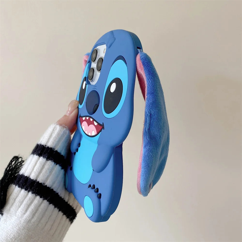 3D Cartoon Stitch Keychain Plush Phone Case with Ear Cover – Compatible with Samsung Galaxy S23/S24/S25 Ultra & A14-A34 Series