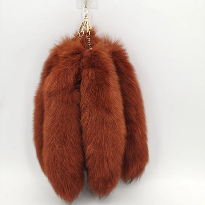 Natural Fox Fur Tail Keychain – 40cm Furry Racoon Bag Charm & Fluffy Keyring Accessory for Women
