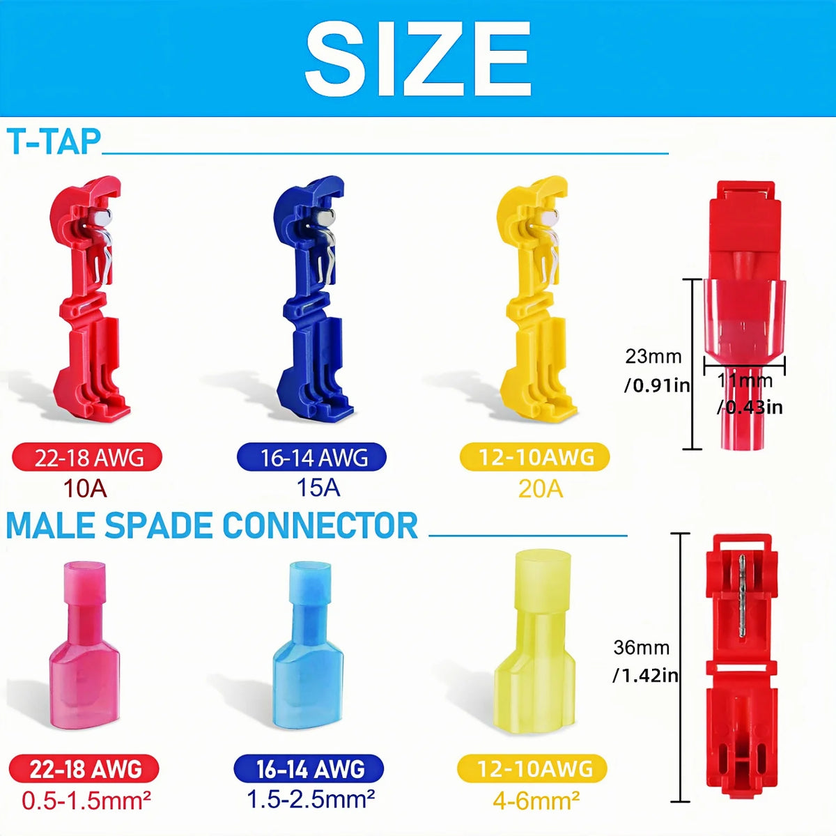 T-Tap Wire Connectors - Nylon Insulated Self-Stripping Quick Disconnect Electrical Wire Splice Terminals, 40/50/60PCS