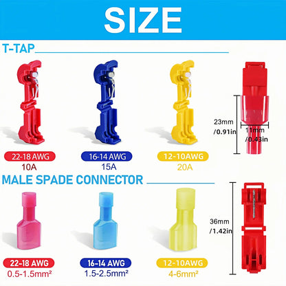 T-Tap Wire Connectors - Nylon Insulated Self-Stripping Quick Disconnect Electrical Wire Splice Terminals, 40/50/60PCS