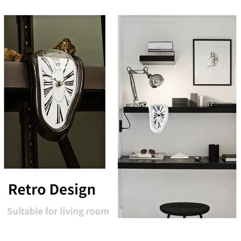 Surreal Melting Clock - Silent Salvador Dali Style Wall Watch for Home Office, Shelf, Desk, Table Decor and Gifts