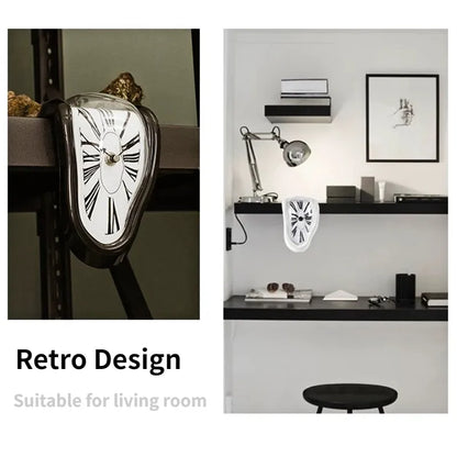 Surreal Melting Clock - Silent Salvador Dali Style Wall Watch for Home Office, Shelf, Desk, Table Decor and Gifts