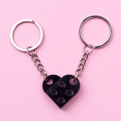2-Piece Love Heart Brick Keychain Set - Matching Couple and Friendship Building Block Key Rings, Valentine’s Day Gifts