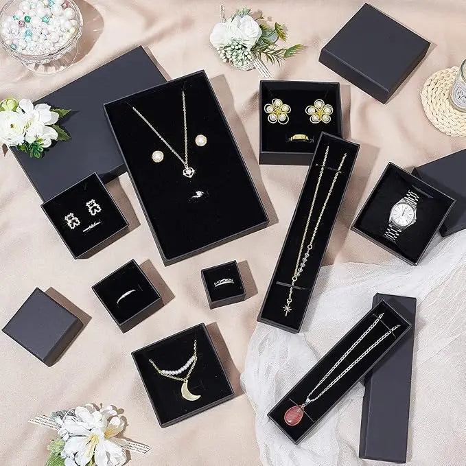 Black Square Jewelry Gift Box Organizer — Display & Packaging for Rings, Earrings, Necklaces, Bracelets, Brooches