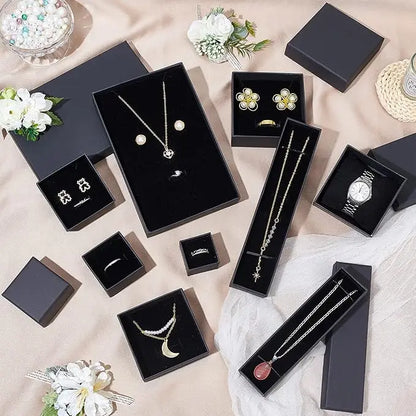 Black Square Jewelry Gift Box Organizer — Display & Packaging for Rings, Earrings, Necklaces, Bracelets, Brooches