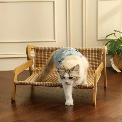 Large Sisal Cat Scratcher Lounge Bed – 2-in-1 Off-Ground Wooden Frame Cat Hammock, Breathable Scratch & Rest Sofa for Cats