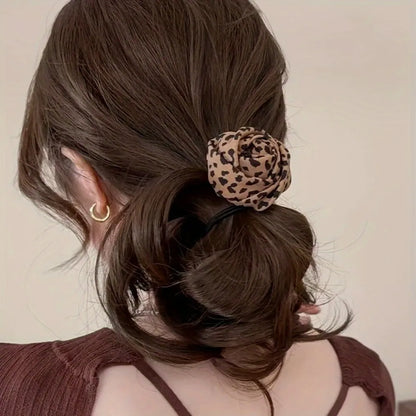 Leopard Rose Hair Ties - 1/2-Piece Elastic Floral Ponytail Accessories