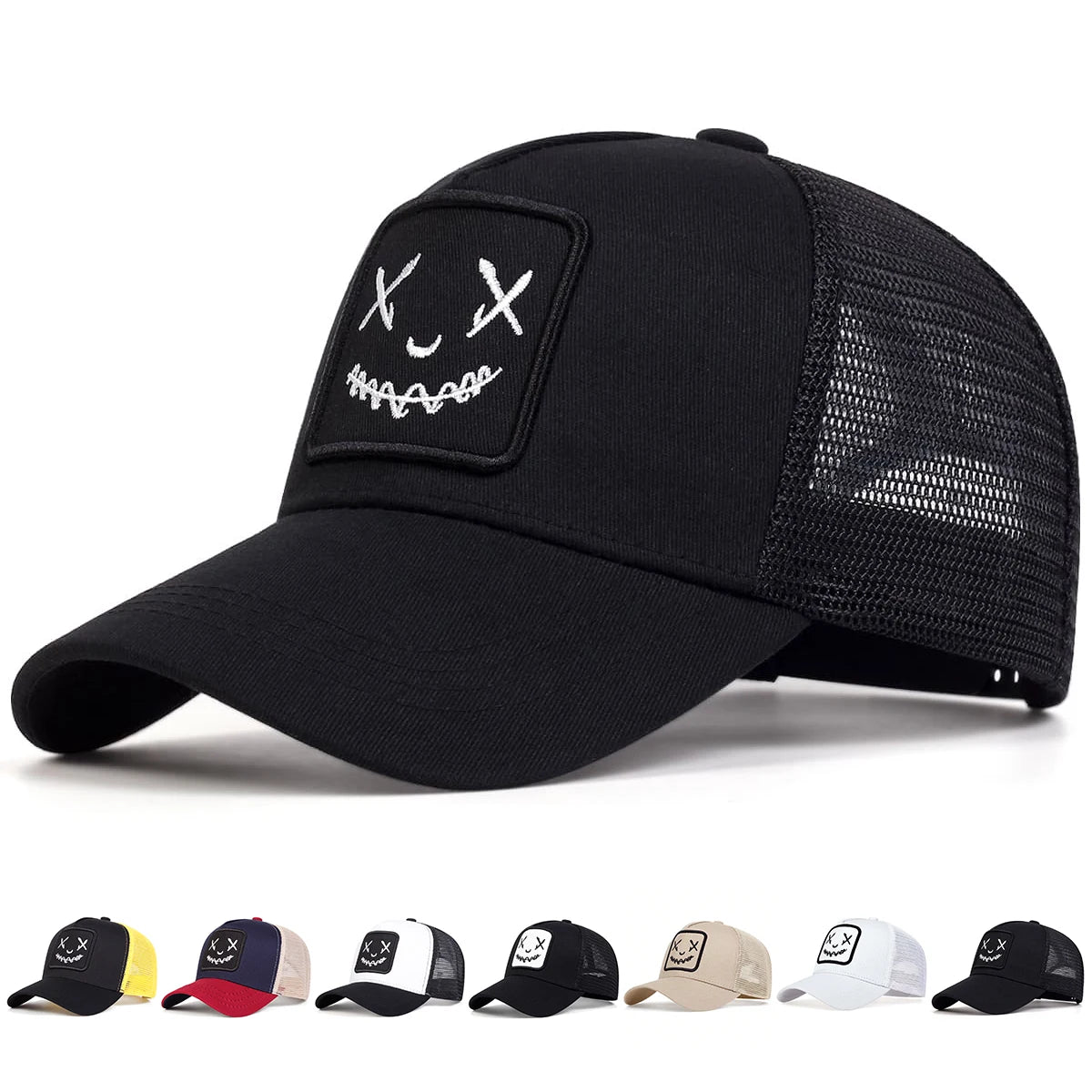 Ghost Face Embroidery Baseball Cap - Unisex Adjustable Mesh Hat for Spring Summer Outdoor Sun Protection