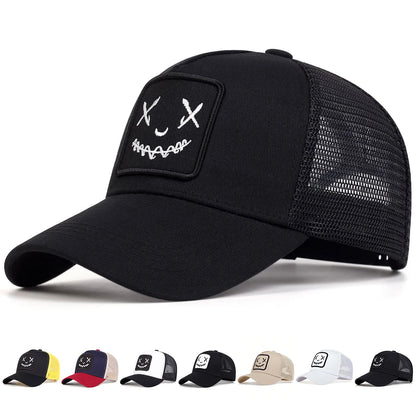 Ghost Face Embroidery Baseball Cap - Unisex Adjustable Mesh Hat for Spring Summer Outdoor Sun Protection