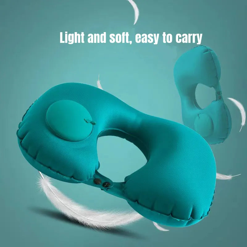 U-Shaped Inflatable Travel Pillow - Portable Air Neck Support Cushion, Comfortable Sleeping, Press-to-Inflate Design
