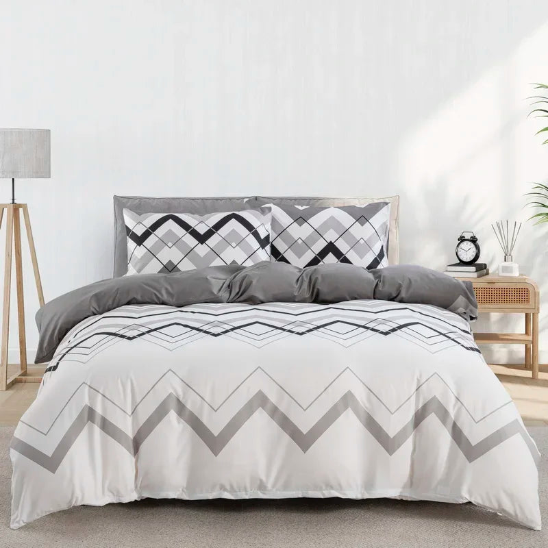 Grey Feather Duvet Cover Set – Full/Queen Boho Bedding with Soft Reversible White Comforter Cover for Kids & Teens