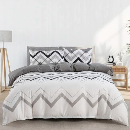 Grey Feather Duvet Cover Set – Full/Queen Boho Bedding with Soft Reversible White Comforter Cover for Kids & Teens